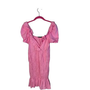 Zara Women's XS Pink Ruffle Smocked Bodice Mini Dress Bubble Sleeve